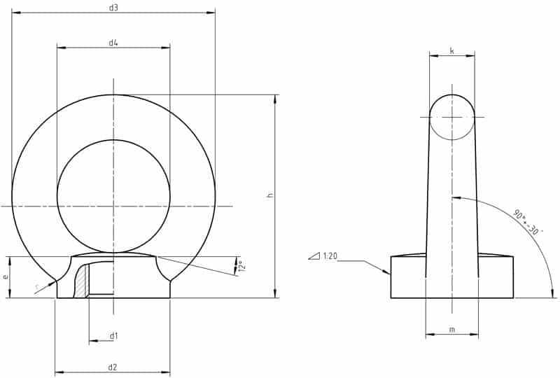 DIN 582 Lifting Eye Nuts Drawing